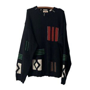 River Brand Arrow Black Geometric Hand Loomed Pullover Sweater Mens Size Large